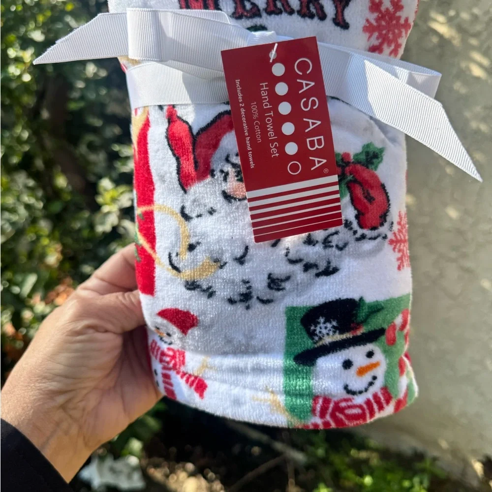 Casaba Santa & Snowman Hand Towel Set